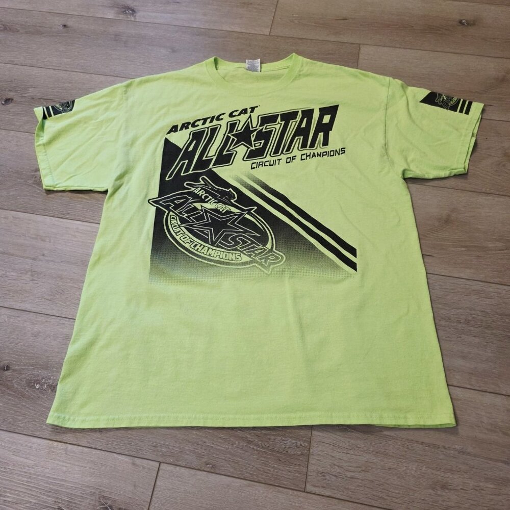 Vtg 90's Y2K Neon Green Arctic Cat Snowmobile All Star Champions Shirt Sz XL